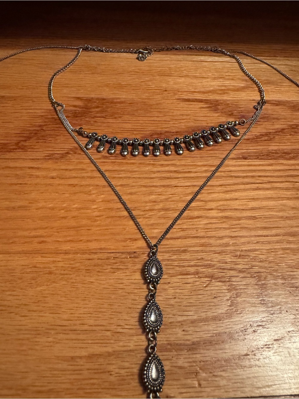 Sterling-Tone Layered Teardrop Pendant Bodychain - Silver